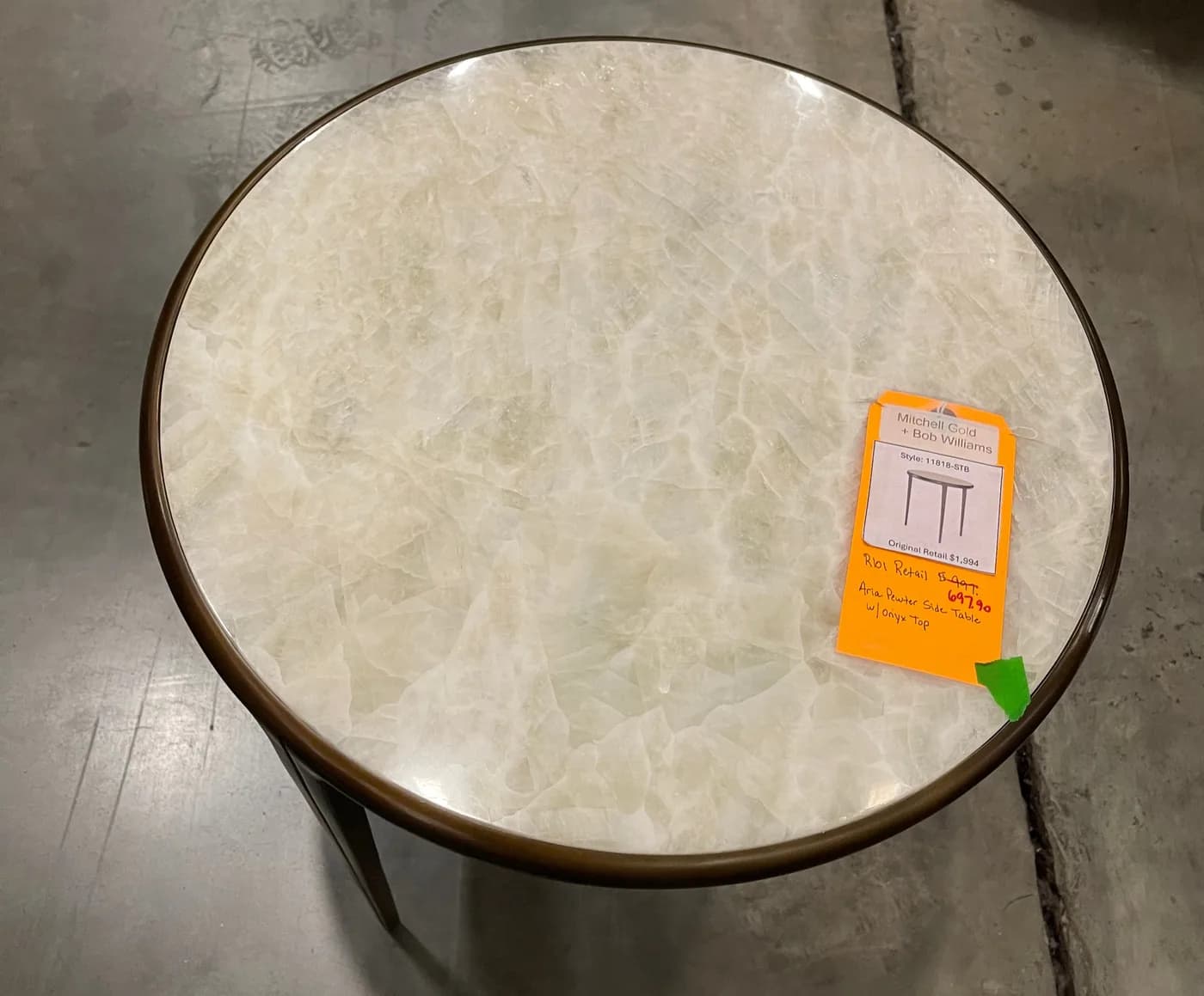 Mitchell Gold + Bob Williams Aria Pewter Side Table with Onyx Top — Furniture